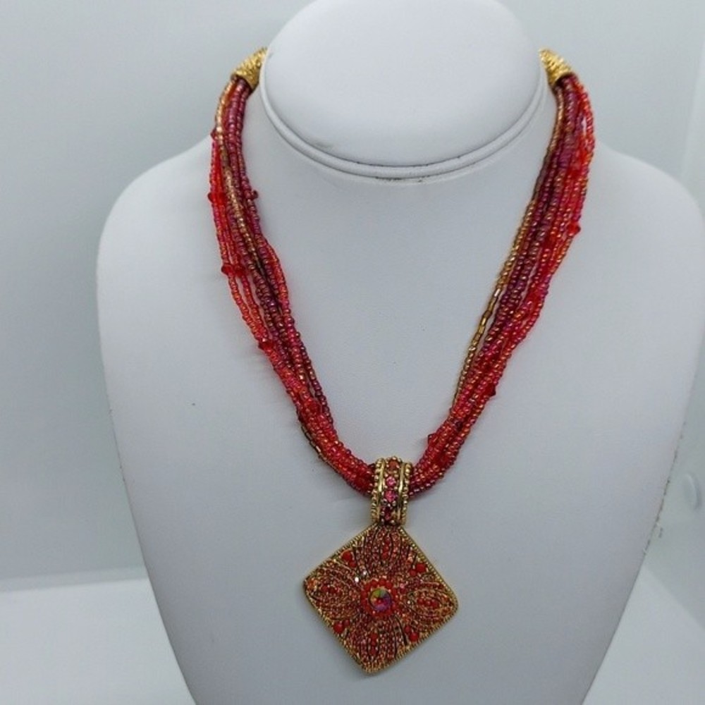 Red Rhinestone beaded necklace India Style‎ - Picture 2 of 3